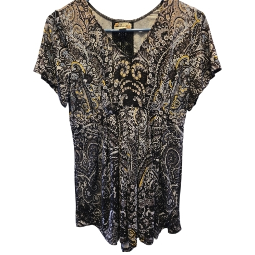 Chic Black and Gold Paisley Women's Blouse SZ S